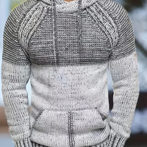 Men's Winter Casual Hooded Sweater with Gradient Color Design,Suitable For Autumn & Winter Daily Wear