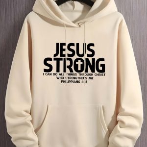 Jesus Print Hoodie, Cool Hooded Sweatshirt for Men, Casual Graphic Design Pullover Hoodie with Kangaroo Pocket, Street Fashion
