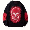 Men’s and Women’s Street Style Halloween Fashion Skull Portrait Pattern Long Sleeve Sweater, Round Neck Casual Warm Versatile Loose Drop Shoulder Pullover Fabric Top for Spring, Autumn, Winter