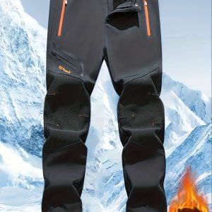 Men's Warm Cargo Pants with Zippered Pockets - Olive Green, Black, and Yellow Accents, Ideal for Winter Outdoor Activities and Casual Wear with Belt