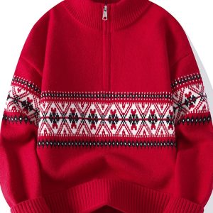 2025 Men'S Autumn And Winter New Jacquard Half-Zip Pullover Sweater Trendy Warm Casual Top - Y