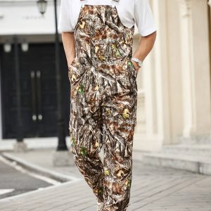 Men'S Stylish And Comfortable Breathable Overalls with a Leaf Plant Pattern, Featuring a Half-Open Zipper, Highly Inclusive, Suitable for Daily Casual Wear, Minimalist Street Fashion, Perfect for Outings And Versatile Summer New Long Pants