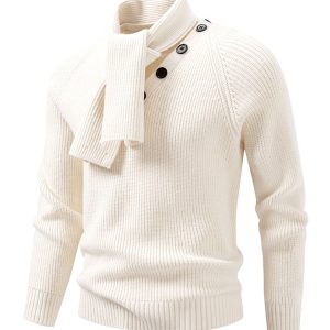 Men'S Winter New Pullover with Contrast Collar | Thick Long Sleeve Knit Sweater, Casual Style, Regular Fit, Slight Stretch Fabric
