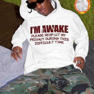 Privacy Message Lettering Hoodie for Cold Weather - Men's Oversized Hooded Sweatshirt with 