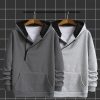 2pcs Novelty Diagonal Zipper Hoodie, Men’s Casual Stretchy Drawstring Sweatshirt Jacket