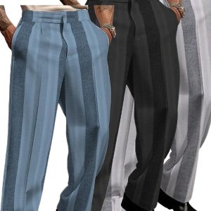 Men's Retro-Style Casual Pants - Blue-White Floral Print - Straight Leg Trousers with Button Waist & Built-In Zipper Closure - All-Season Comfortable Fabric - Versatile for Daily Wear, Parties & Semi-Formal Events - Blueu002FWhiteu002FGrayu002FBlack Color Options