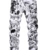 Men’S Printed Casual Trousers; White Full-body Elastic Slim-fit Printed Skeleton Pants