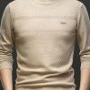 Lightweight Sweater Men’S Lightweight Knit Pullover Sweater – Casual Crew Neck, Long Sleeve, Ribbed Detail, Stretchy Viscose Blend for Spring & Fall, Black with Logo Patch, Fall Casual Wear | Logo Patch Design | Slight Stretch Fabri