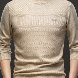 Lightweight Sweater Men'S Lightweight Knit Pullover Sweater - Casual Crew Neck, Long Sleeve, Ribbed Detail, Stretchy Viscose Blend for Spring & Fall, Black with Logo Patch, Fall Casual Wear | Logo Patch Design | Slight Stretch Fabri