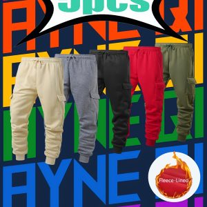 Josh Rose OBM 5pcs Men's Casual Warm Cargo Sweatpants, Suitable for Autumn and Winter, for Casual Outdoor Sports and Dating, The Best Gift for Men