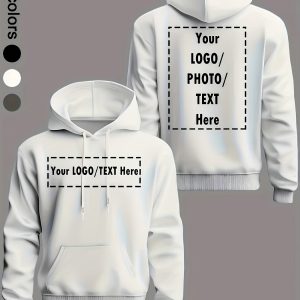 Customizable Men'S Hoodie | Front And Back Print, Loose Fit with Kangaroo Pocket, Machine Washable, Multi-Color, Geometric-Patterned, Slight Stretch Fabric, Ideal for Corporate, Club, Group, And Personal Use