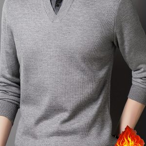 2025 Men'S Knitted Pullover, Featuring a Easy Collar And Faux Two-Piece Design, Made from Thick, Soft, And Skin-Friendly Fabric That Is Warm, Eye-Catching, And Stylish