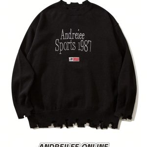 2026 New American College Style Sweater | Casual Knit, Crew Neck, Long Sleeve, Alphabets Pattern, Rib-Knit Details, Loose Fit for Men