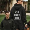 Personalized Navy Blue Hoodie with Custom Photo Or Text – a Relaxed Fit Pullover for Men, Machine Washable, Perfect for Couples, Events, And Casual Outings – Brand Customization Available.