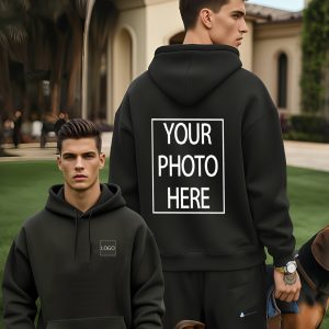 Personalized Navy Blue Hoodie with Custom Photo Or Text - a Relaxed Fit Pullover for Men, Machine Washable, Perfect for Couples, Events, And Casual Outings - Brand Customization Available.
