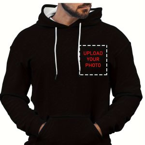 Men'S Custom Photo Personalized Hooded Sweater | Full Body Print on Front And Back, Soft, Machine Washable, Black Casual Street Style - Ideal for Boyfriends, Birthdays, Anniversaries