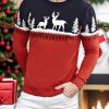Festive Men’s Christmas Reindeer & Pine Tree Crew Neck Sweater – Long Sleeve, 100% Polyester, Perfect for Holiday Parties, Hand or Dry Clean Only, Holiday Party Apparel|Slim Fit Sweater|Glossy Texture, Christmas Garland